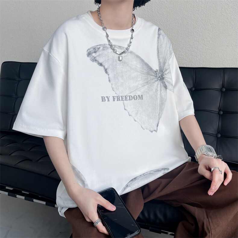 7XL-M 美式纯短袖T恤男2023夏季新款ins潮牌胖子宽松体恤加大码图片