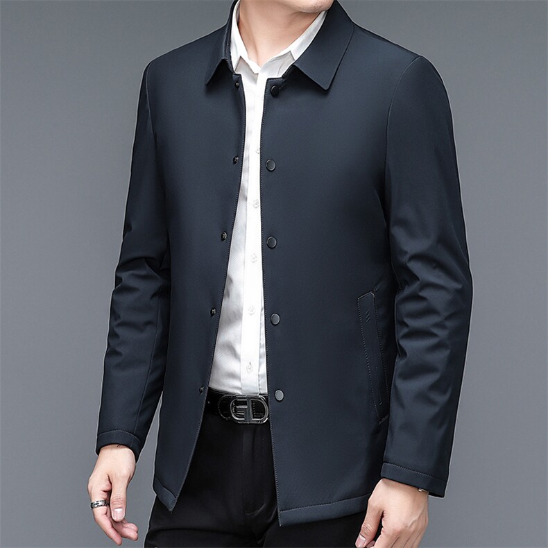 2023新款男士翻领纯色休闲羽绒服冬季中年加厚保暖爸爸装外套，男装羽绒服，电商B212（原钱塘6029）