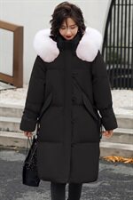2020冬季新款时尚气质大毛领保暖舒适连帽中长款羽绒服，女装羽绒服，贵人树
