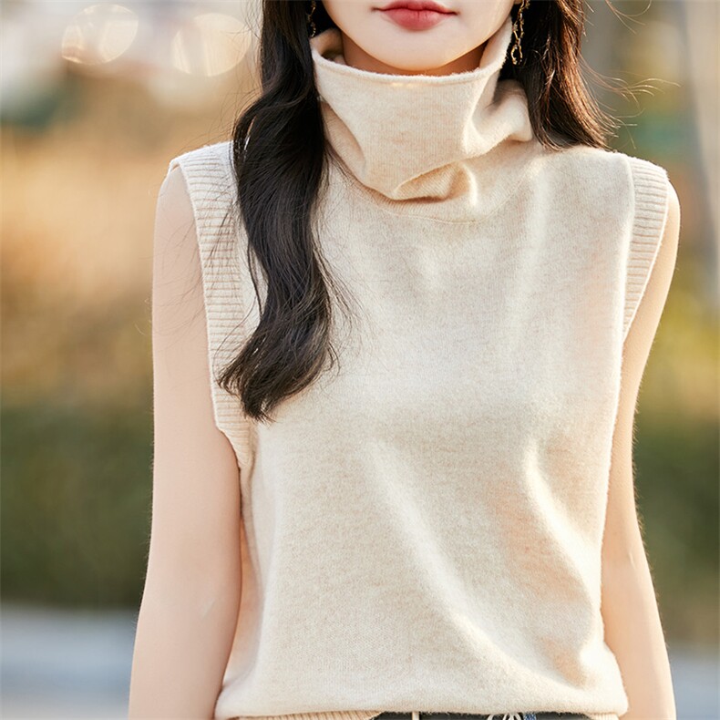 自由穿搭春秋薄款羊毛马甲女自由领无袖坎肩软糯打底针织衫，女装马甲，哲奥羊绒