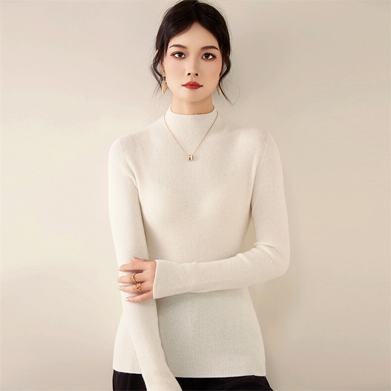 2025秋冬百搭时尚简约半高领长袖针织衫，女装针织衫/毛衣，朝辰羊绒