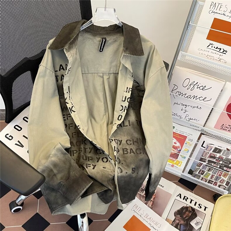 美式高街衬衫男女韩版潮流宽松字母帅2024秋冬ins外套CY1007-P43,男装衬衫,星座412-2