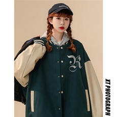 中性风22秋冬新品港风字母印花PU皮棒球服夹克外套G644P85控108，男装夹克，A247A