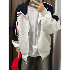抖音得物高品质26春装美式高街重磅织带拼接撞色立领卫衣外套CM41，女装短外套，电商A486