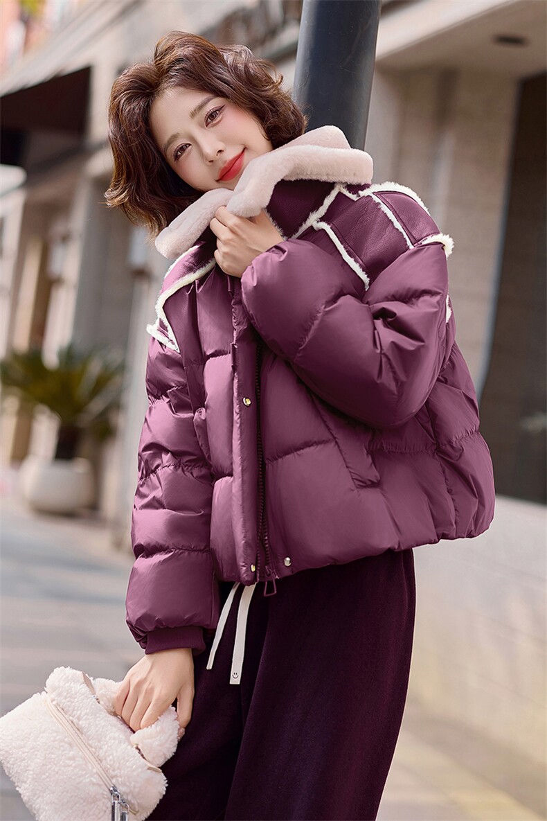 毛绒拼接翻领羽绒服女2025冬季新款休闲宽松短款超好看白鸭绒外套,女装羽绒服,慧尚依恋