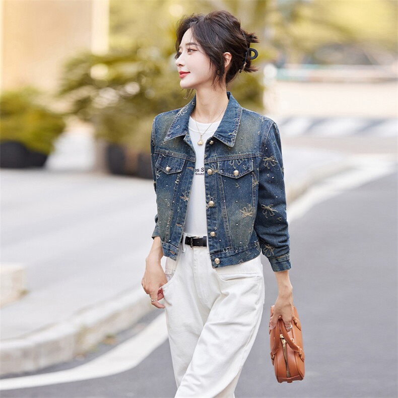 早秋新款牛仔外套女2024休闲韩版时尚刺绣蝴蝶结烫钻洋气百搭上衣，女装牛仔外套，跑量工厂店