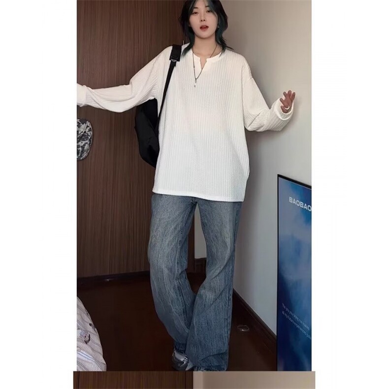 美式高街V领卫衣秋季简约休闲百搭肌理感重磅长袖T恤LWY088-p36,男装T恤,星座1008