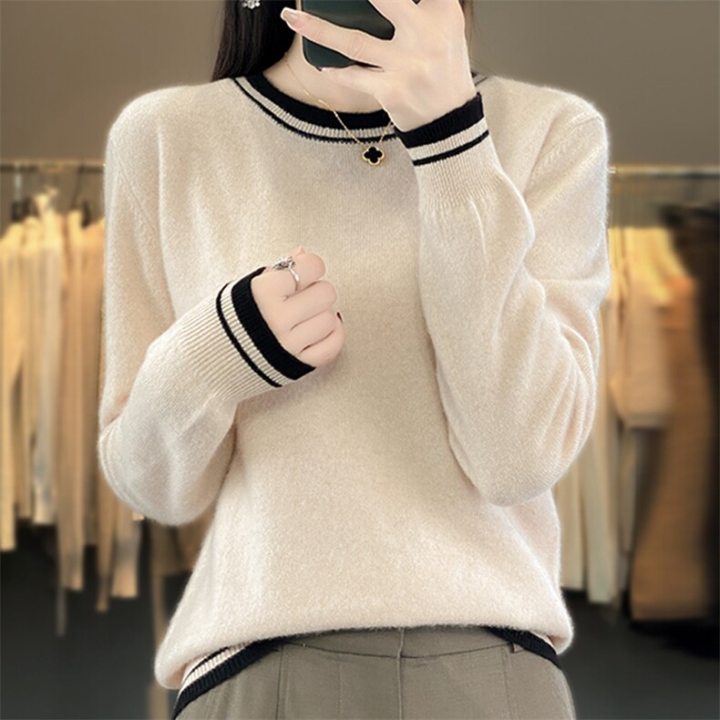 时尚百搭宽松韩版保暖简约羊毛衫女秋冬新款圆领长袖针织衫上衣,女装羊毛衫,暖钟情羊绒