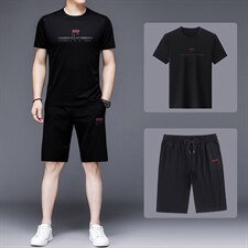 2023年夏款潮流休闲时尚男士运动短袖短裤套装P130，男装休闲套装，电商D223-1
