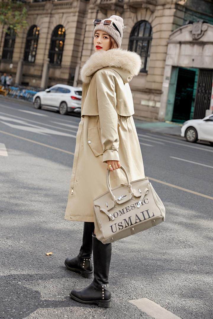 风衣版狐狸毛派克服韩范，女装风衣，贻思茗