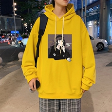 WY2122-P35加绒款-P40纯棉连帽卫衣男大码运动帽衫宽松薄外套男，男装卫衣，电商A040