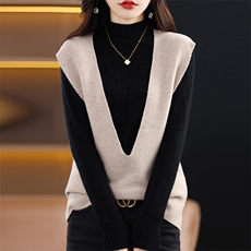 时尚潮流女装马甲毛衣深V领设计秋冬新款显瘦百搭舒适保暖，女装马甲，赛冬羊绒