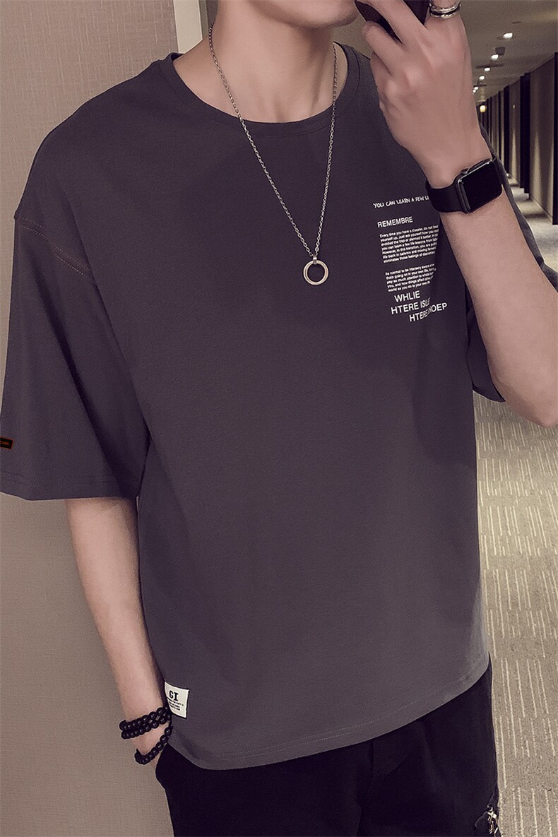 夏季男士新款短袖t恤2021韩版潮流5分袖打底休闲上衣服DS345TP25,男装T恤,电商A102