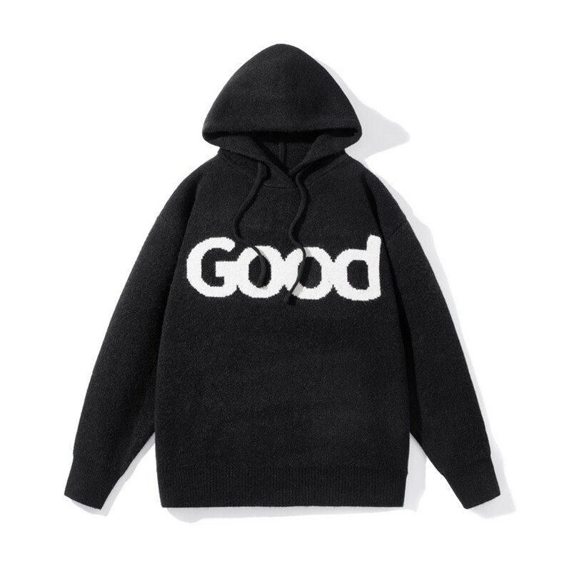 连帽毛衣复古套头针织帽衫男GOOD印花潮牌秋冬慵懒风情侣外套,男装针织衫/毛衣,星座914