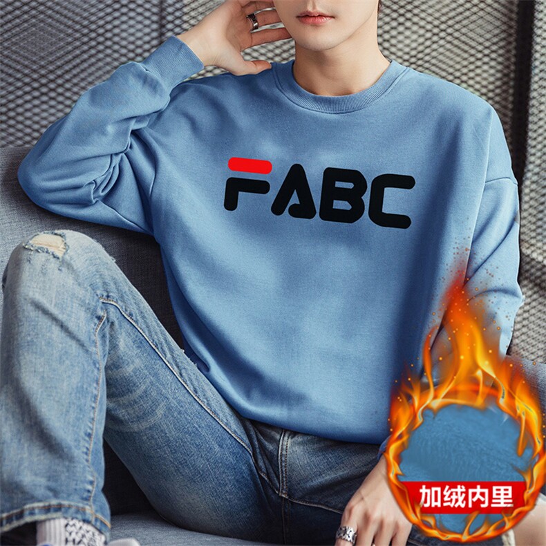 青年男生套头流行上衣秋冬加绒圆领休闲字母印花卫衣F030加绒-P19,男装卫衣,星座1816-2（原1210–2）