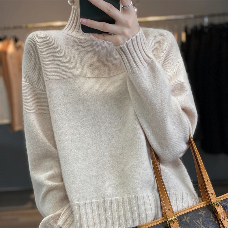 初秋打底针织衫慵懒风宽松外穿上衣服内搭羊毛毛衣,女装羊毛衫,耀日羊绒