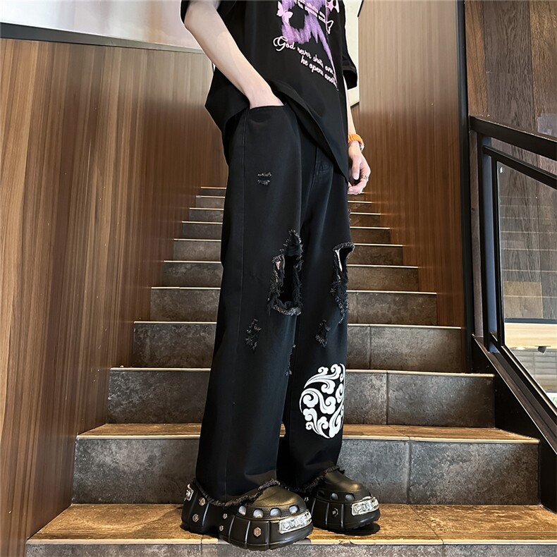 k1080-p55-控78M-5XL现货oversizecleanfit显瘦黄泥牛仔裤破洞,男装牛仔裤,星座116