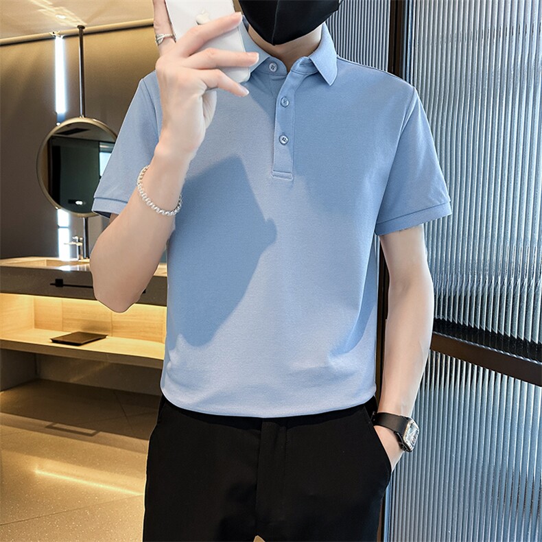 常年款品质纯色光版翻领短袖polo衫男潮牌夏季t恤修身T0257-P40,男装T恤,电商D342