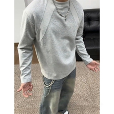 抖音得物品质26春装美式高街曼巴棉螺纹拼接卫衣圆领长袖T恤YT164，男装T恤，电商A486