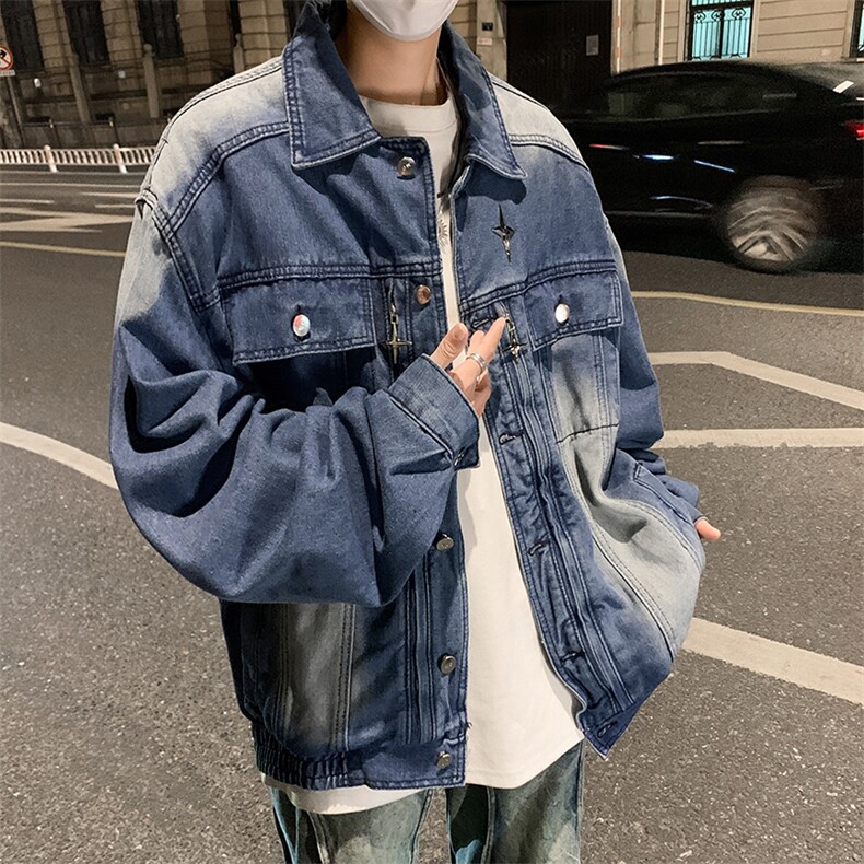 水洗做旧牛仔外套男春秋季美式ins潮牌高街宽松百搭短款工装夹克图片