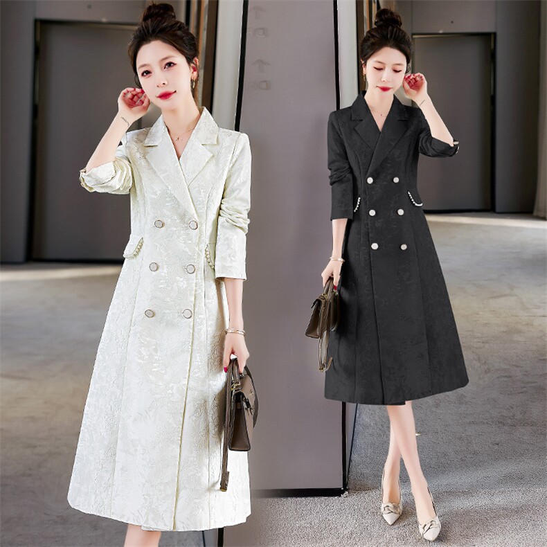 2023年春季时尚简约大方气质优雅双排扣中长款风衣，女装风衣，时尚俏佳人