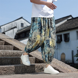 新中式冰丝数码印花宽松休闲九分裤801-p55图片