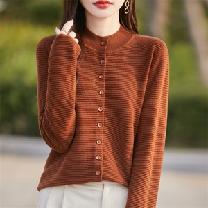 法式肌理感100纯羊毛针织开衫女2025新款外套保暖打底衫毛衣上衣图片