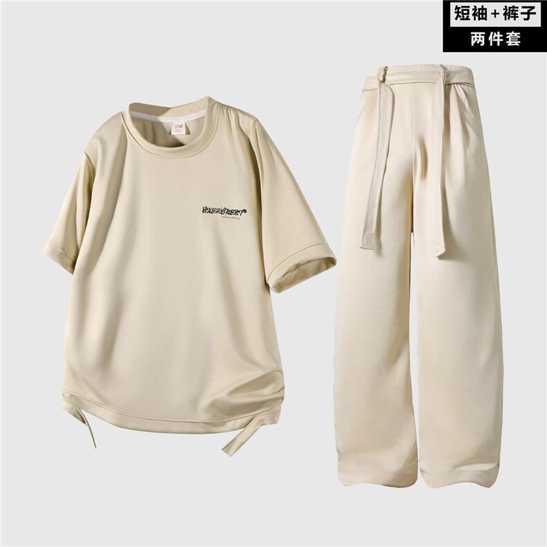 男装套装男夏季新款潮流宽松短袖t恤长裤运动休闲两件套W6593-P50图片