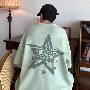 烧花麂皮绒T恤XY5516-TP20 控价38 港风宽松短袖T恤休闲半袖上衣图片