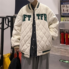 美式棒球棉服男潮牌ins秋冬季加厚棉衣港风复古菱格宽松棉袄外套，男装棉衣，星座505-2（原电商A260-1)