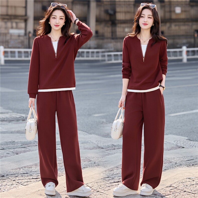 简约V领撞色新款两件套（有）151P145,女装套装/套裙,乐衣轩