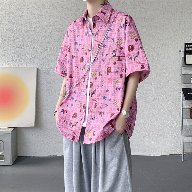 CS1141-特P35 控68 花衬衫男短袖夏季休闲薄款冰丝半袖宽松大码图片