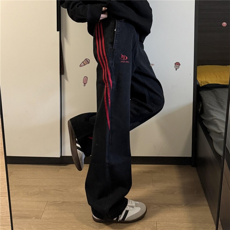 美式条纹牛仔裤男女新款三条杠裤子美式复古直筒裤N706-P48,男装牛仔裤,星座208-5