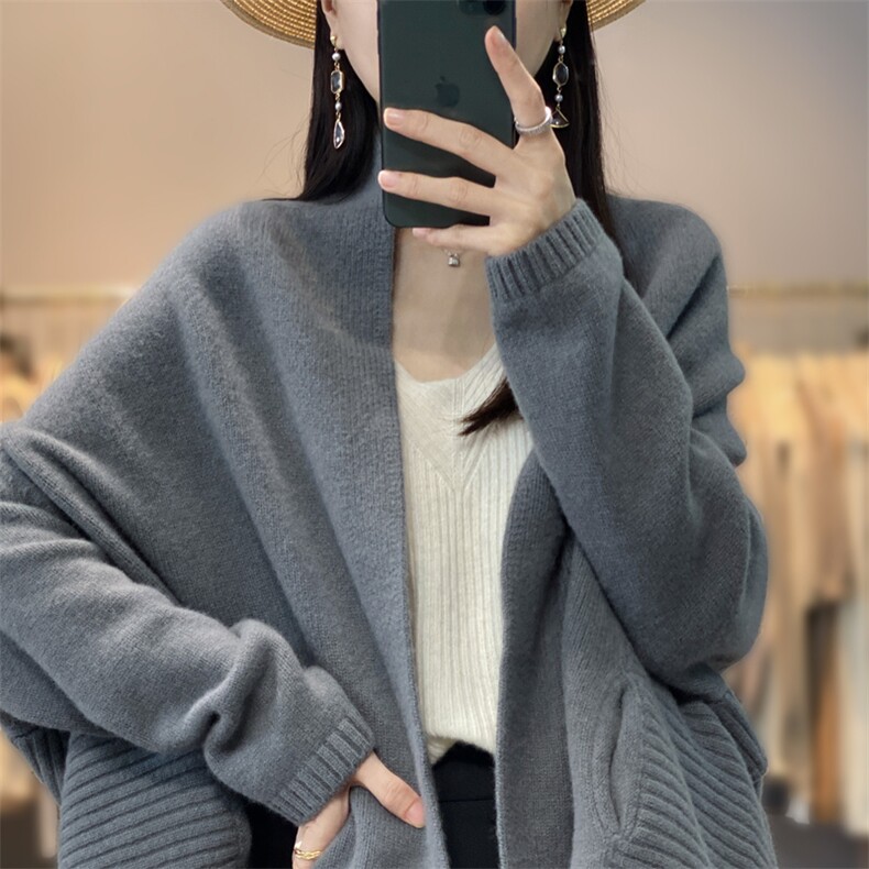 秋冬羊绒披肩女新款针织开衫羊毛外套宽松外搭慵懒上衣篇幅袖毛衣，女装羊毛衫，奢优羊绒