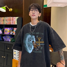 量大优！供视频240克重磅美式炒雪花水洗做旧短袖T恤，男装T恤，电商B367