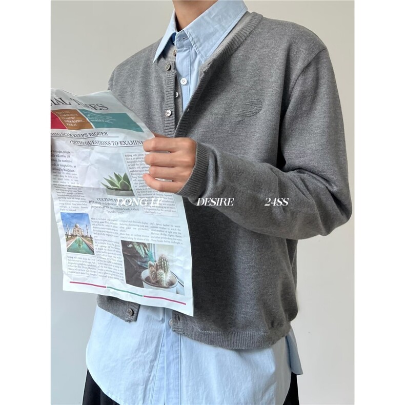时髦假两件撞色拼接针织衫男女秋季慵懒短款开衫毛衣MYD17,男装针织衫/毛衣,星座516A
