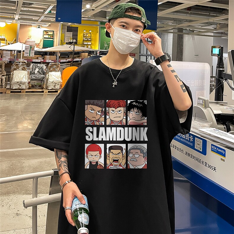 港风新款灌篮高手重磅印花百搭纯棉宽松短袖T恤T6090P25控38,男装T恤,电商A268A