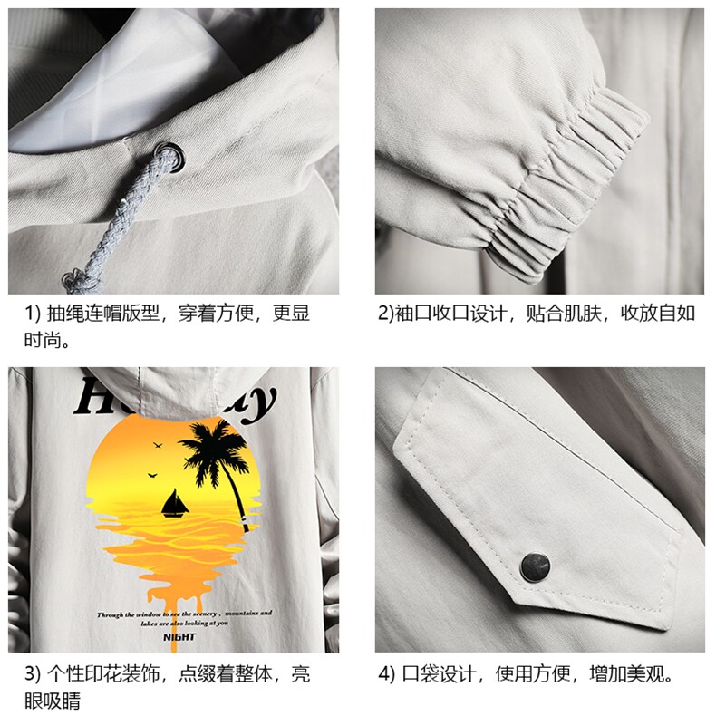 JK41266-P85纯棉连帽夹克男士大码工装男上衣外套网格挂拍,男装夹克,电商A040A