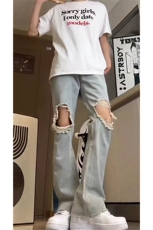 美式高街ins小众破洞牛仔裤货号K751P60，男装牛仔裤，电商A063