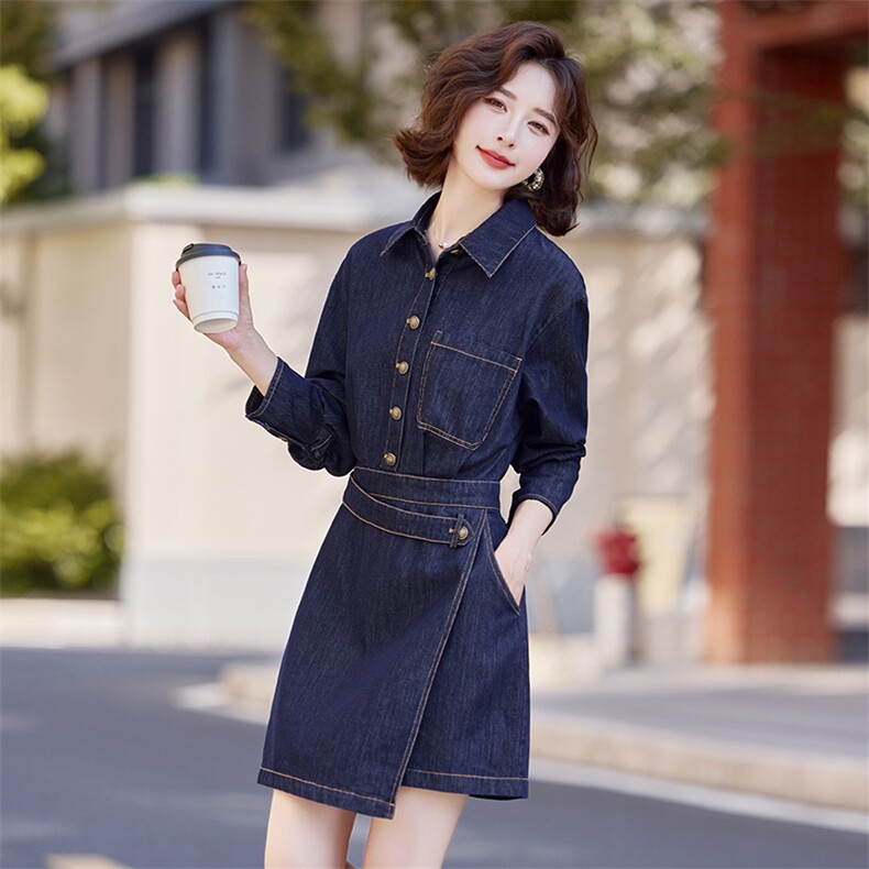 欧货高端设计感牛仔裙连衣裙春新款女时髦显瘦小个子中长裙子,女装连衣裙,微微衣阁