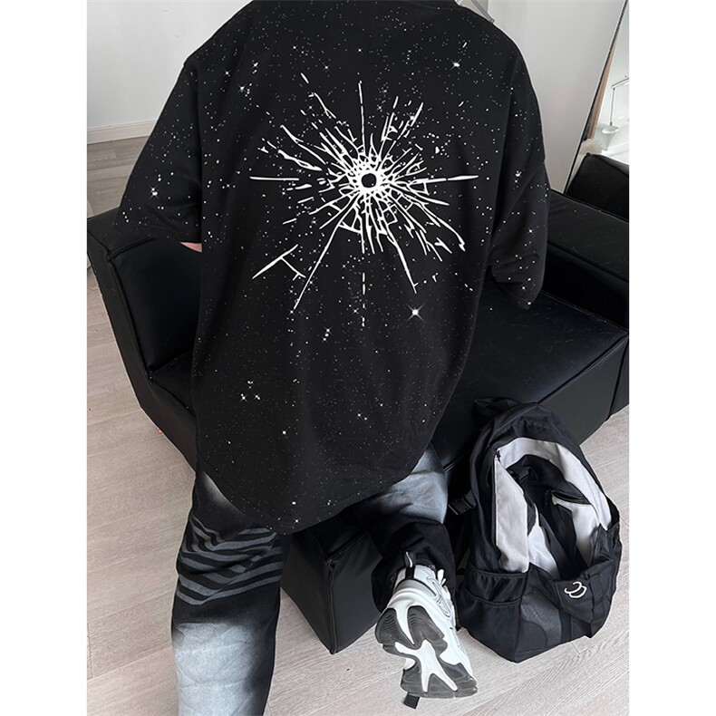 量大优供抖音视频支持得物配合二开美式满天星亮片短袖T恤MTX155,男装T恤,电商A486