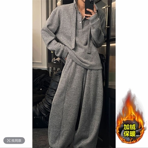 冬季加绒保暖慵懒针织卫衣弯刀裤套装男TZ355上衣81裤子85 (网图)图片