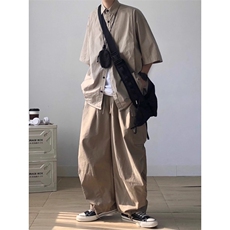 夏季日系复古cityboy工装短袖衬衫男女学生宽松慵懒廓形帅气衬衣，男装T恤，星座506A