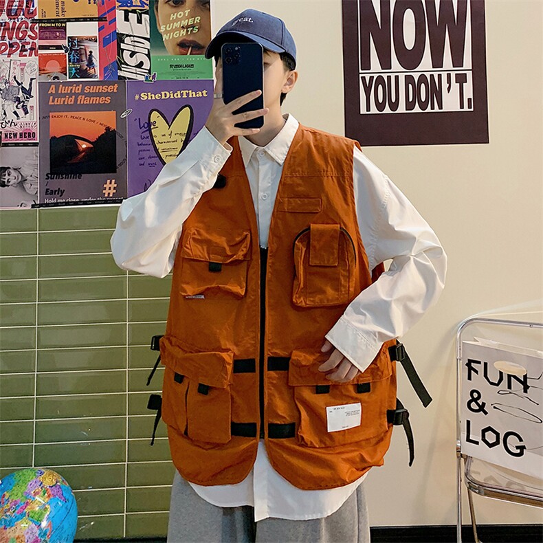 7XL-M港风机能工装马甲男2021秋季新款潮牌V领无袖加肥加大码外套,男装背心/马甲,钱塘717(原712)