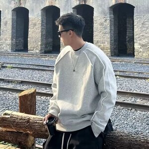 马切达春秋重磅圆领男士卫衣美式情侣休闲长袖百搭纯色外套潮图片
