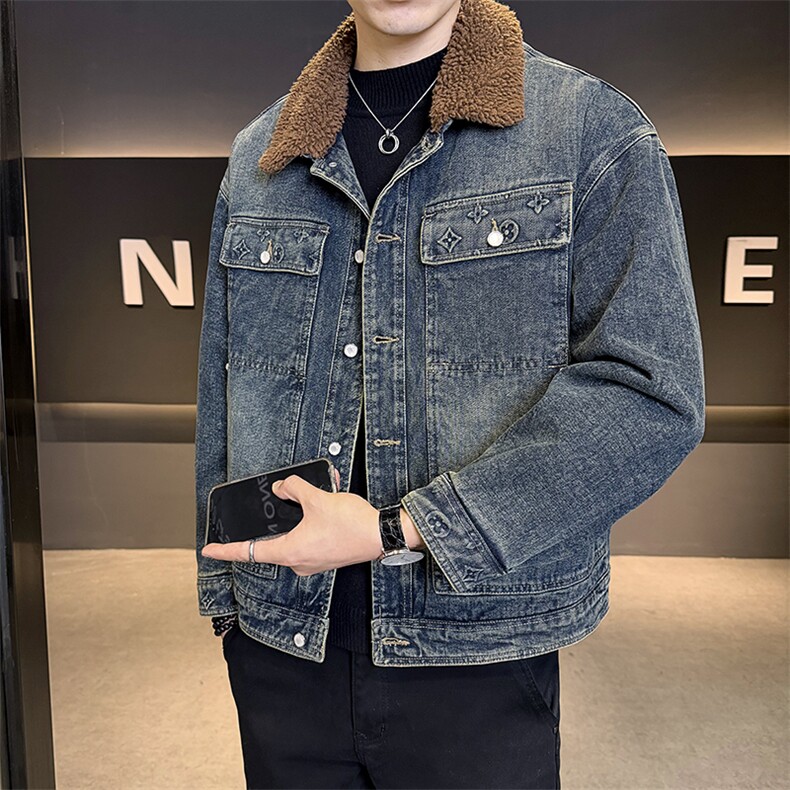 重工艺加绒夹克男2025冬款牛仔外套加厚保暖上衣B317/J617/P175，男装工装外套，电商B317