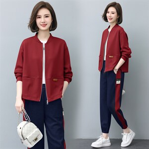 女士休闲运动套装2025春秋新中年妈妈开衫卫衣外套短款跑步两件套，女装套装/套裙，依恋蒂丝