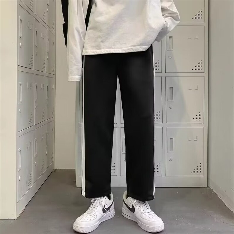 2024夏薄款韩版潮流条纹侧排扣裤宽松休闲阔腿运动裤子男D79/P32,女装休闲裤,星座506