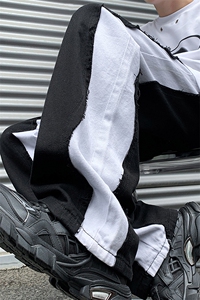 8XL-M 特大码美式高街ins小众vibe鸳鸯黑白拼接直筒牛仔裤K929P60图片
