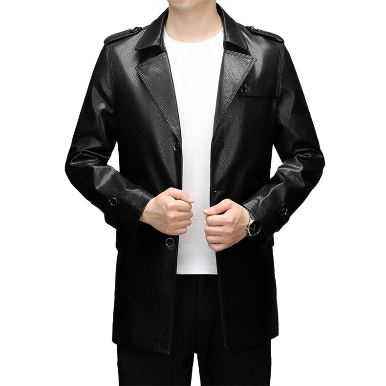 男士中长款皮衣春秋季新款西装领及车服休闲皮衣夹克外套男,男装夹克,钱塘6003（原4033）